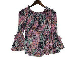 CeCe NWT Floral Ruffle Sleeve Smocked Off‎ the Shoulder Blouse Size XS